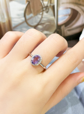 天然无烧紫水晶戒指女S925银刻面