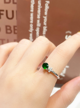 天然原矿透辉石戒指女S925纯银