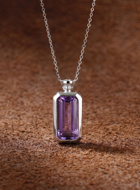 长方形天然紫水晶吊坠S925银项链
