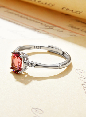 S925纯银天然铝镁红石榴石戒指女
