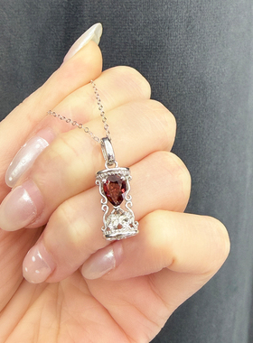 天然石榴石吊坠女S925银流沙项链