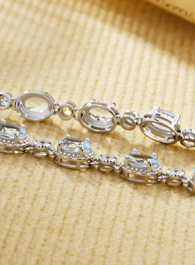 满圈天然托帕石天空蓝手链S925银