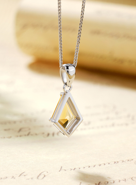 天然黄水晶菱形吊坠女S925银项链