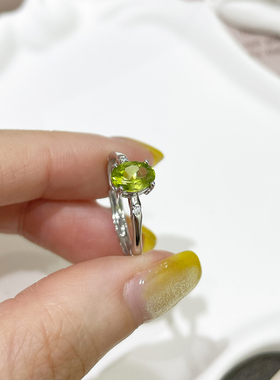 天然橄榄石戒指S925纯银