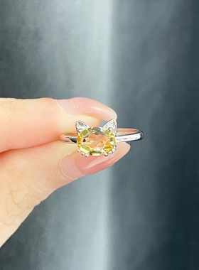 天然无烧黄水晶戒指女S925纯银