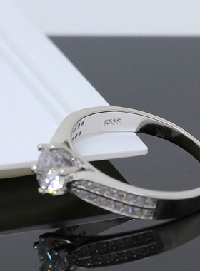 星光925纯银六爪钻戒指双排欧美