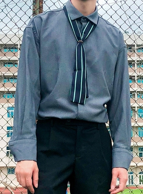 男丝巾韩版潮流时尚条纹衬衫西服
