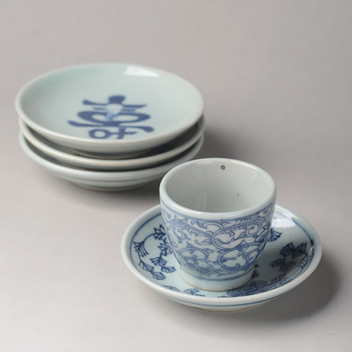 景德镇 仿古青花瓷喜福寿 陶瓷杯托 茶杯垫 茶具品茗茶托 - 图0
