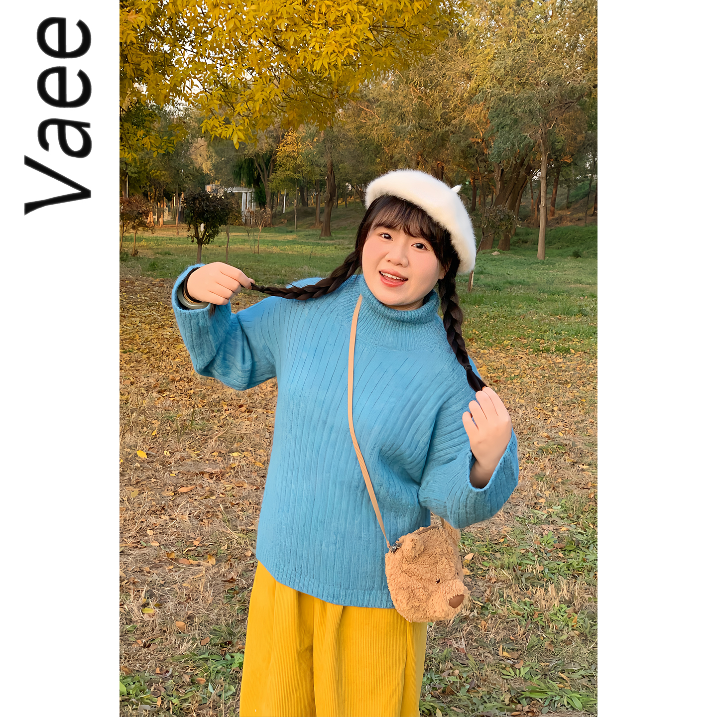 Vaee大码女装秋冬新款慵懒风气质百搭坑条针织上衣胖mm高领毛衣女 - 图1