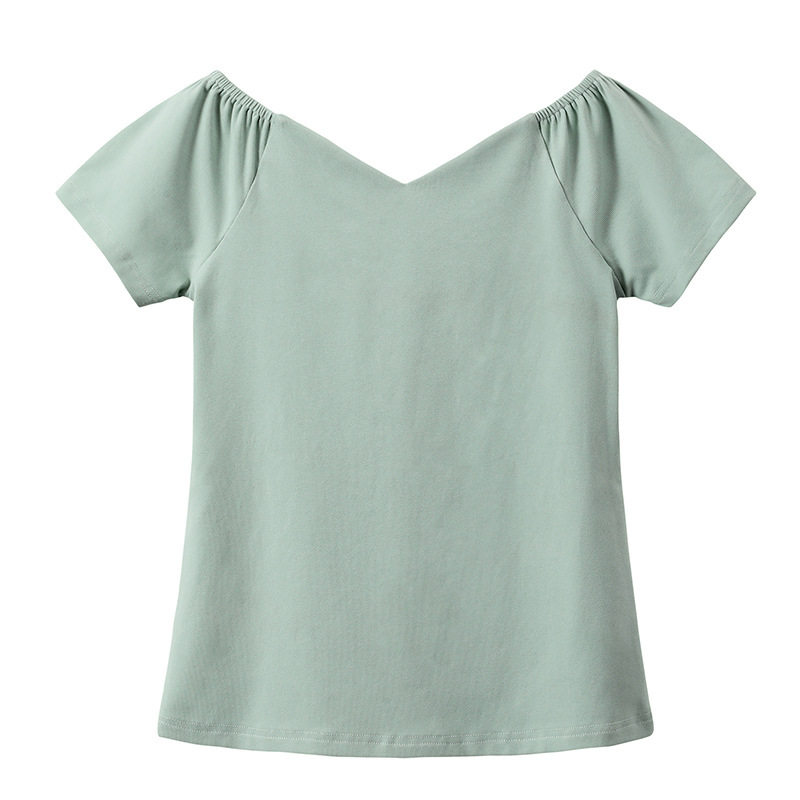 一字肩2020夏季新款小衫性感t恤 自蓝红T恤