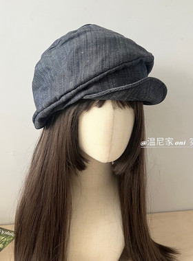 古早风汉麻莱赛尔大版可翻檐软丝褶皱画家帽女显脸小八角鸭舌帽子