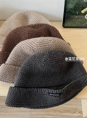 100羊毛 极简日系保暖针织卷边瓜皮帽女秋冬百搭显脸小包头帽潮