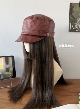 柔软~美式高级感皮质复古平顶马术帽女百搭个性休闲时髦鸭舌帽子