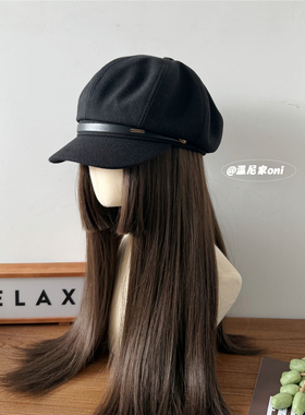 版型ju好~26新款毛呢八角帽子女秋冬大头围英伦显脸小画家报童帽