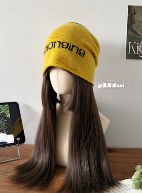 日单款~柔软！羊毛混纺字母堆堆帽女高品质护耳套头冷帽