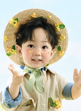 春夏天儿童外景拍照道具草编帽子