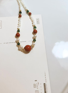 相思 原创古风红色战国红石短璎珞汉服旗袍配饰国风天然石项链