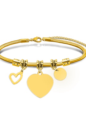 不锈钢心形手链欧美跨境蛇骨手链多配件空白材料节日礼物钛钢手链