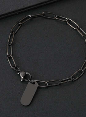 跨境不锈钢回形针链嘻哈系列简约空白无字激光刻字UV彩印椭圆手链