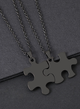 现货跨境拼图一对空白激光彩印材料节日礼物刻字不锈钢十字链项链