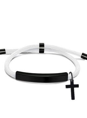 欧美跨境多色手绳手链空白材料现货十字架配件刻字礼物不锈钢手链