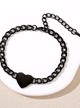 不锈钢手链外孔心形古巴链金属手链跨境激光雕刻饰品空白无字材料