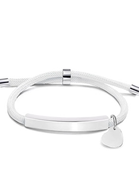 欧美跨境多色手绳手链空白材料现货斜爱心配件刻字礼物不锈钢手链