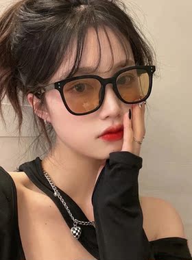 方框茶色墨镜女素颜纯欲腮红眼镜