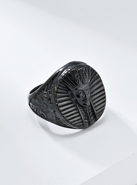 跨境复古埃及法老不锈钢戒指环男士个性阿努比斯守护神钛钢手饰品