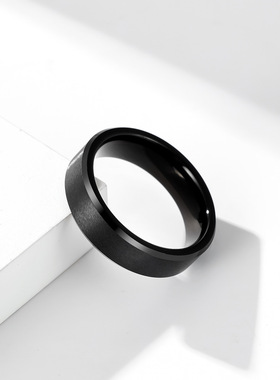跨境亚马逊黑色哑光沙面钨钢戒指环6 8 10毫米简约钨金戒指手饰品