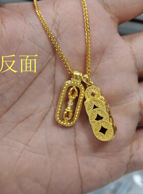 古法金包银貔貅金刚杵项链女款吊坠点钻锁骨链时来运转毛衣链礼物