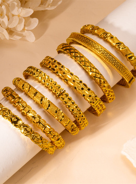 轻奢平替花丝镂空镀金手镯婚庆系列迪拜新娘结婚手环印度女镯子