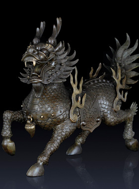 纯黄铜麒麟摆件火麒麟家居饰品客厅摆件办公室招财铜麒麟一对摆件