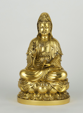 纯黄铜婆娑三圣铜佛像工艺品家居释迦摩尼观音地藏王佛像制品摆件