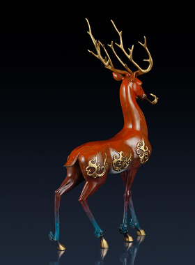 纯黄铜灵鹿摆件办公室装饰品摆件家居客厅玄关饰品铜制品鹿摆件