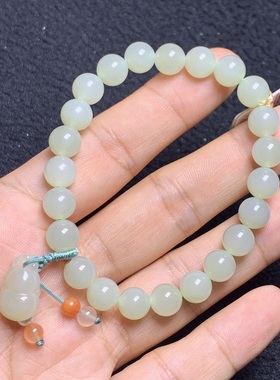 天然和田玉晴水圆珠手串女油润