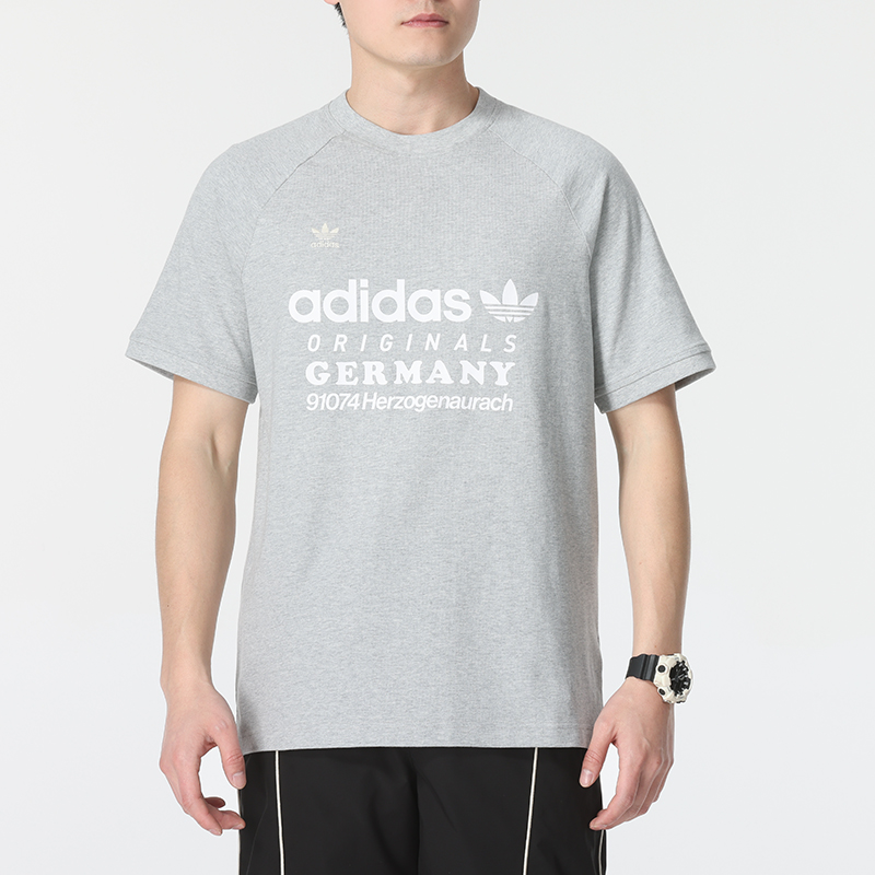 adida阿迪达斯三叶草短袖T恤男装灰色24夏季宽松圆领运动服IU0224 - 图1