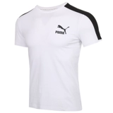 Puma, хлопковый летний белый спортивный костюм, футболка, короткий рукав, облегающий крой