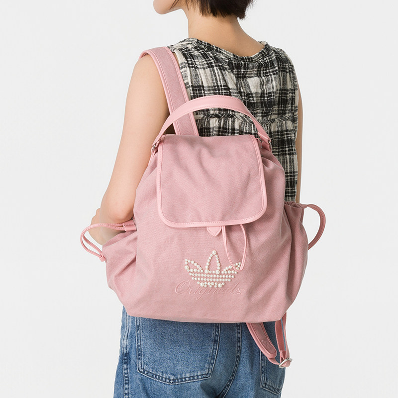 Adidas Pink Clover Backpack 2026 New Backpack Men's and Women's Casual School Bag Travel Bag KW1271