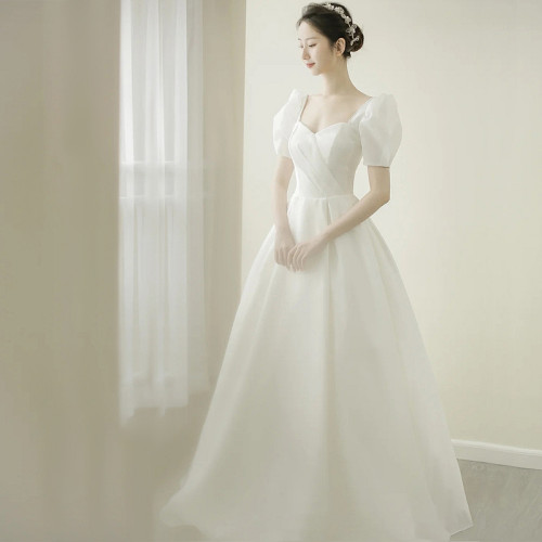 婚纱2025新款新娘主婚纱高级质感法式简约轻纱拖尾结婚出门纱齐地 - 图0