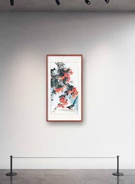 喜鹊图白头翁画名家手绘柿子画书房大红柿子挂画竖幅水墨松鼠图