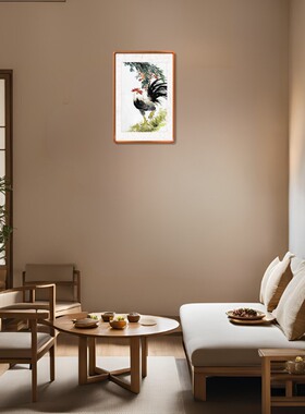 手绘金鸡报晓雄鸡大公鸡画 荔枝图 风水荔枝画水彩画雄鸡挂画定制