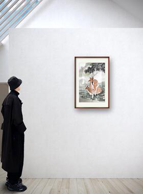 双鹿挂画手绘传统生财有鹿国画客厅书房画梅花鹿山水图水墨麋鹿图