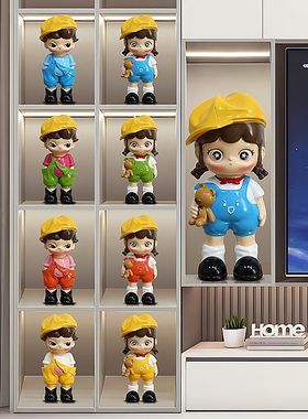 戴帽女孩红领巾小孩落地摆件客厅电视柜沙发边小男孩童装店装饰