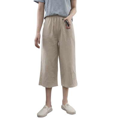 七分阔腿裤女21年新款高腰棉麻休闲宽松直筒亚麻夏季裤子女薄款 虎窝淘