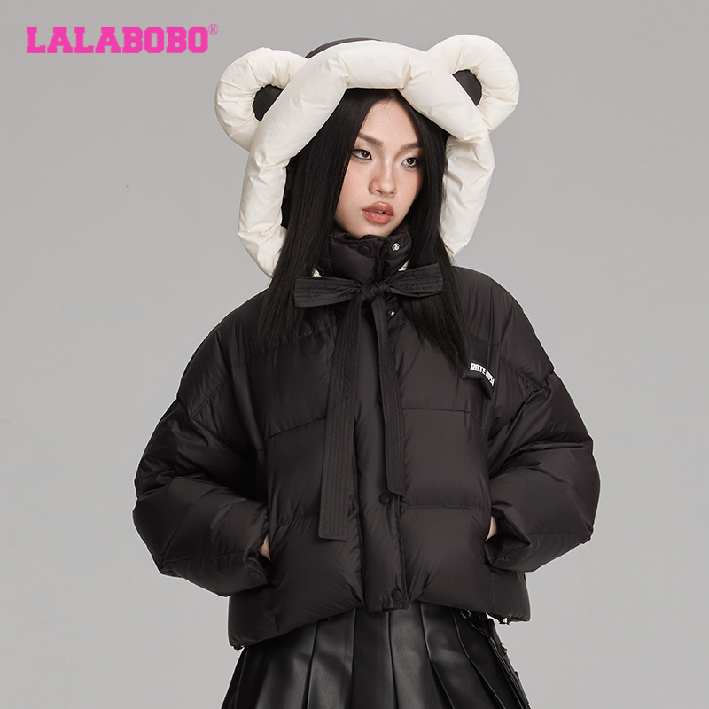 王鹤润同款LALABOBO90绒冬季熊耳朵羽绒服女新款小熊连帽上衣