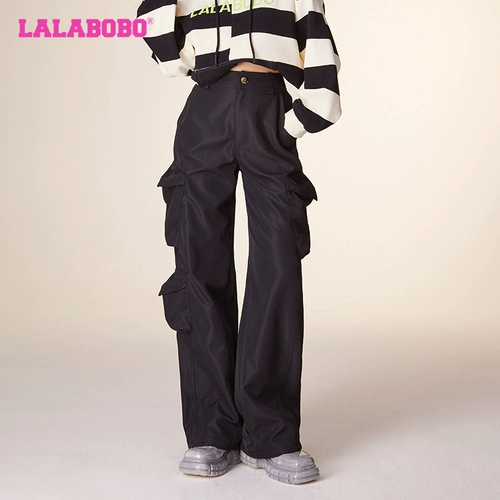 Lalabobo Spring New Product Pocket Широко-нога тканые брюки. LBCD-WXZC69
