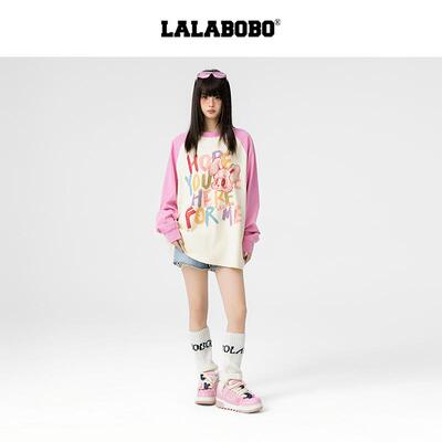 LALABOBO管乐撞色字母长袖T恤