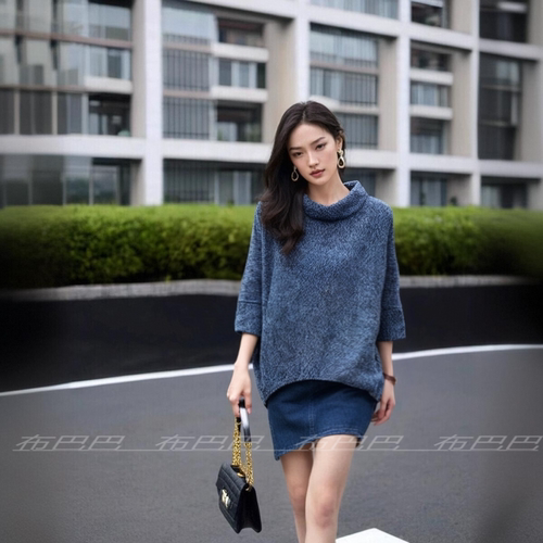 2026春季蝙蝠衫外套女韩版宽松大码套头针织衫百搭半高领外穿上衣 - 图2
