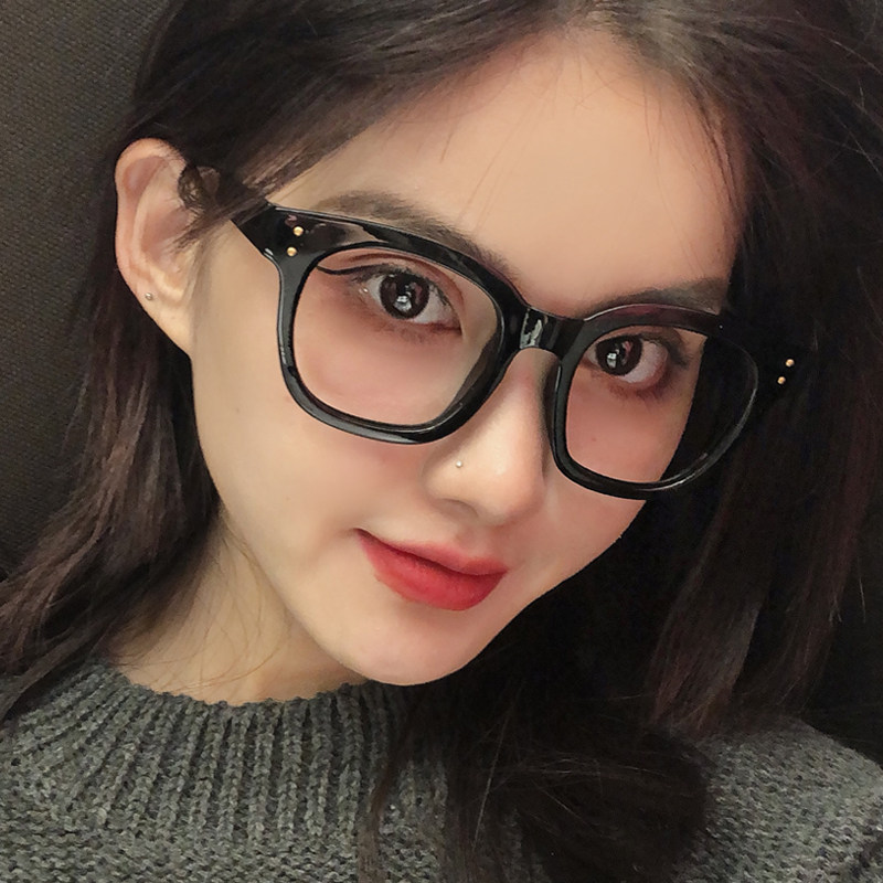 黑框眼镜女配有度数网红复古韩版粗框素颜装饰平光镜近视眼镜框_虎窝淘
